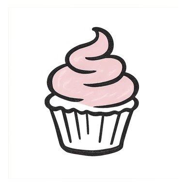 hand drawn outlined icon of a pink cupcake, no fill, thick lines sticker