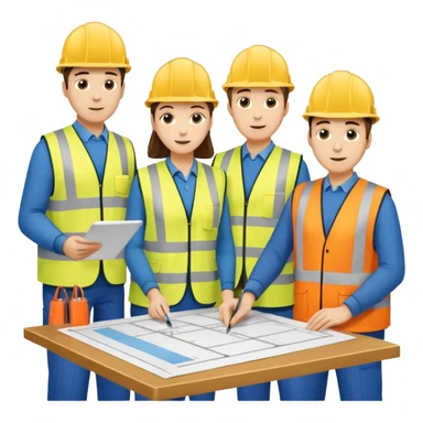group of railway engineers behing a table sticker