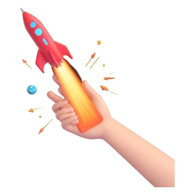 a rocket launching from a human hand, with AI circuitry patterns, showing AI boosting experimentation and creative freedom sticker