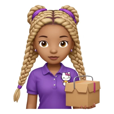hello kitty wearing purple polo shirt and kyaki pants with long box braids baddie sticker