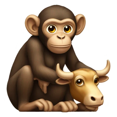 A monkey sits astride a bull sticker
