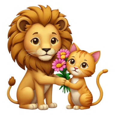 Lion give cat flowers sticker