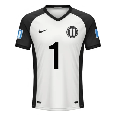 White and black soccer jersey with number 1 with and a logo on it sticker