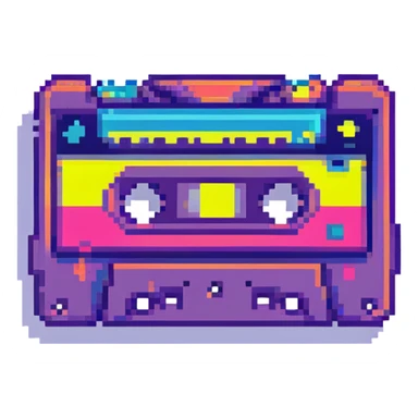 icon representing the 1980s with retro elements like cassette tape, neon colors, and geometric shapes sticker