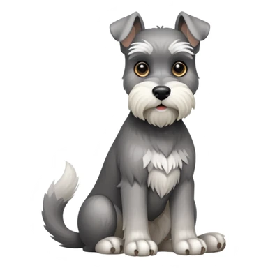 cinematic-[schnauzer]-realistic-full-body-sitting-emoji,-tail-resting-loosely-beside-its-paws,white eyes-head-tilted-dramatically, -sleek-[grey]-fur,-simplified-yet-realistic-focused-features,-highly-detailed,-glowing-with-an-almost-sarcastic-glow sticker