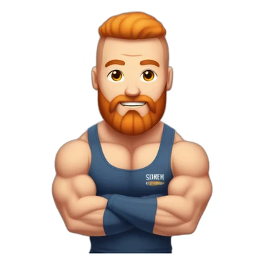 Bodybuilder A shaved-headed man with a red beard, in a T-shirt with the inscription POWERLIFTING sticker