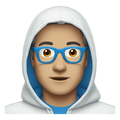 man with blue glasses and white hood sticker