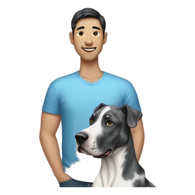 Asian man with blue Merle great dane sticker