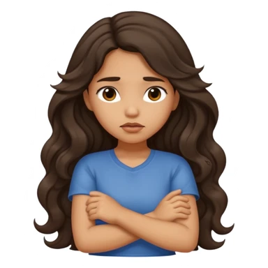 Hispanic tan ish girl with long dark wavy hair crossing her arms and slightly pouting sticker