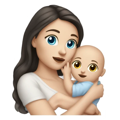 mom holding newborn baby girl with blue eyes white skin dark hair and white skin newborn white girl baby sticker