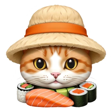 cat wearing a hat made out of sushi sticker