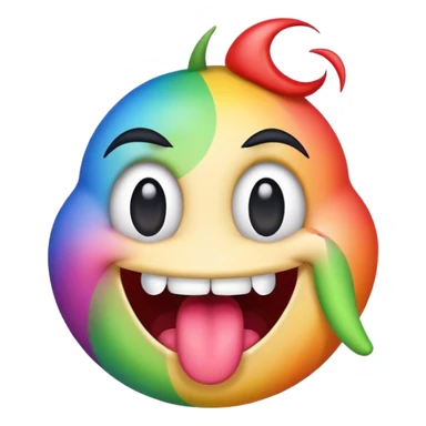 extremely silly emoji face with crazy crossed eyes, rainbow colored tongue flailing wildly from side to side, goofy expression, comical, exaggerated sticker