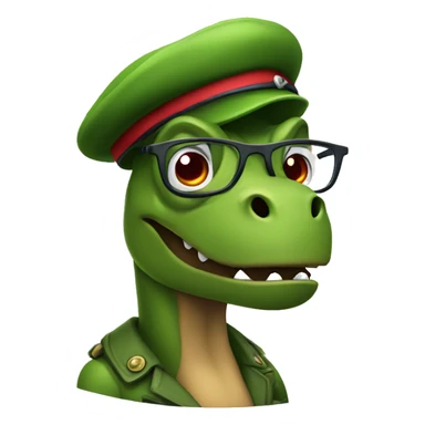 Angry Green Trex wearing red beret and eyeglasses  sticker