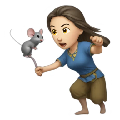 Ukrainian woman fighting a mouse  sticker