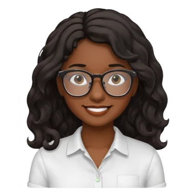 Emoji of a wavy hear dark young woman with glasses and a white shirt smile sticker