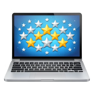 laptop open with screen showing five stars sticker