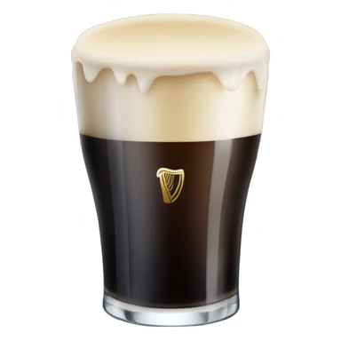Tall frosty pint of Guinness in a standard Guinness glass with a normal creamy head sticker