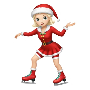 Create an emoji-style illustration of a female roller skater wearing roller skates and a Mrs. Claus (Mama Noel) outfit. The style should be cute, expressive, colorful, and clear at small sizes, with simple lines, soft shading, and a festive Christmas vibe. sticker