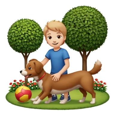 kid and dog playing with ball, garden background sticker