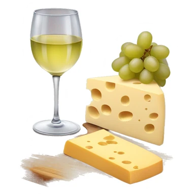Wooden board with different kind of cheese, grapes and a glass of white wine sticker