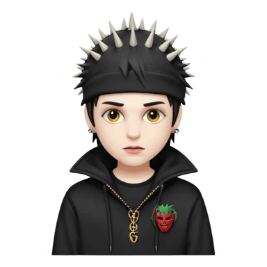 vampire emoji with spiky emo hair wearing a gucci hat sideways and a nike tech hoodie sticker