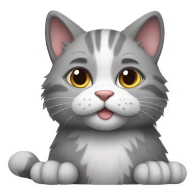 A cat with grey fur, white fur under his Face, showing a heart by his paws  sticker