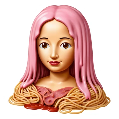 monalisa made of SPAM meat melted pink dripping sauce spaghetti portrait sticker