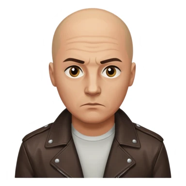 Bald Russian 1990s gangster emoji, leather jacket, , serious face sticker