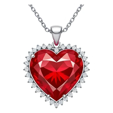 red heart ruby pendant with silver chain and white stones sticker