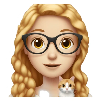 White skin strawberry-blonde haired girl with glasses holding long-haired calico cat sticker