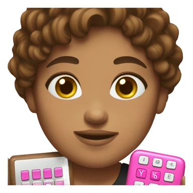 Girl with brown hair holding one pink calculator sticker