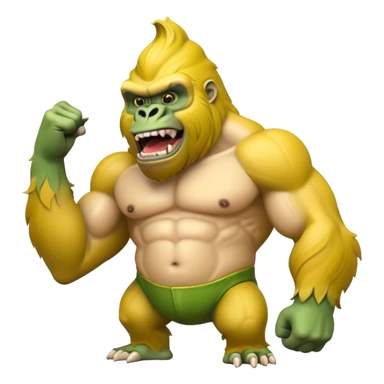 A yellow curved banana body with a muscular green gorilla head on top, showing teeth sticker