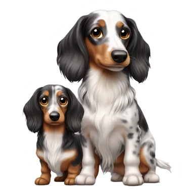 Two tri merle long hair dachshunds together  sticker