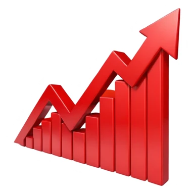 iOS-style 3D emoji: rising red chart with an upward-pointing arrow sticker