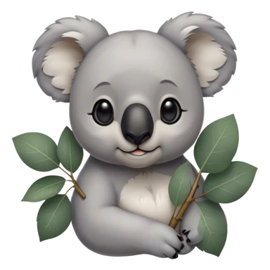 Cinematic Noble Koala Portrait Emoji, Poised and regal, with a stocky, cuddly build and a plush, well-groomed grey fur, large round ears and a distinctive big black nose, deep-set soulful dark eyes, Simplified yet sharp and sophisticated features, highly detailed, glowing with a soft, dignified glow, high shine, intelligent and gentle, stylized with an air of eucalyptus elegance, focused and attentive, soft glowing outline, capturing the essence of a watchful and confident marsupial, so majestic it feels as though it could climb out of the screen with effortless authority! sticker