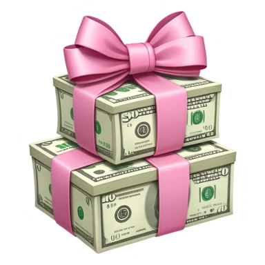 money stack wrapped with pink bow sticker