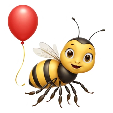 Bees with red Birthday Hat, Excited bee carrying balloon sticker