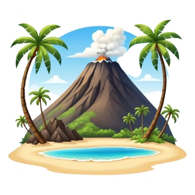 Tropical Hawaiian island with palm trees, volcano, and beach sticker
