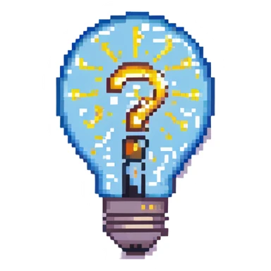 hint emoji, glowing lightbulb, question mark, spark sticker