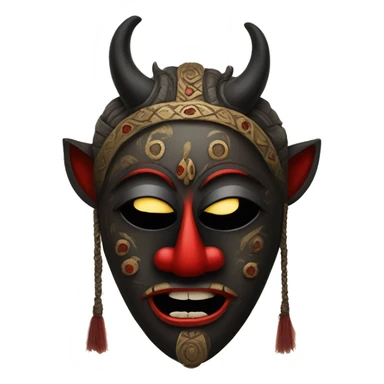 kala mask nazar which is used in india and hanged outside houses it has horns and pitch black with red lips  sticker