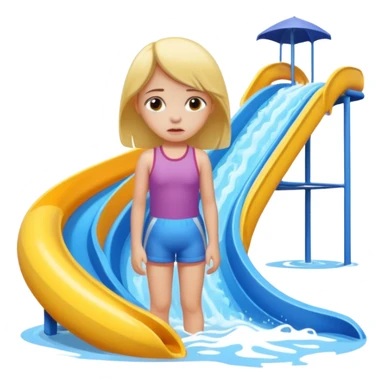 Sad girl standing next to water slide sticker