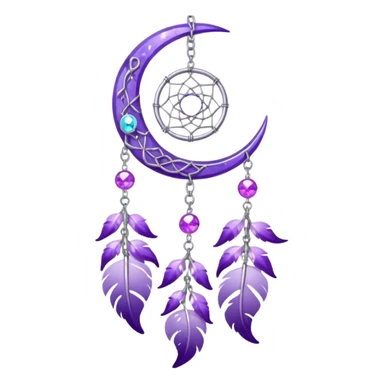Aesthetic shiny sparkly violet crescent hanging from silver chain dreamcatcher-suncatcher hanging lilac crystals decoration  sticker