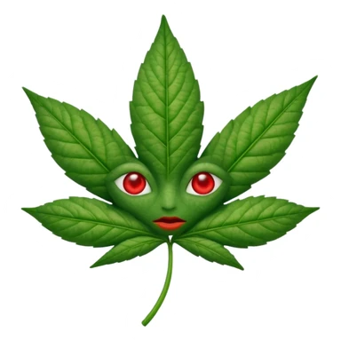 Create a weed leaf with a face with low red eyes  sticker