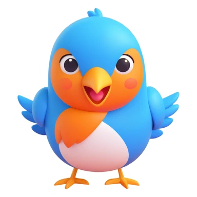 small blue bird, cheerful expression, Microsoft Fluent 3D emoji style sticker