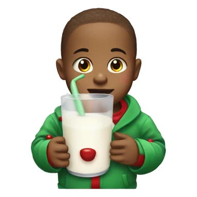 A baby with a Christmas suit drinking milk sticker