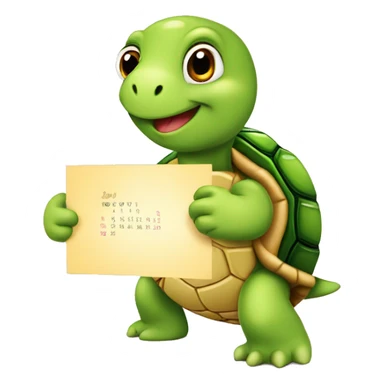A cute little turtle with a card asking people to join the party. With Calendar sticker