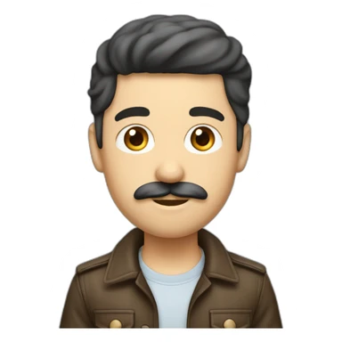 un garçons brun cheveux mi long avec écouteur yeux bleus casquette et moustache peau normal sticker