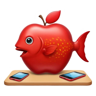 emoji stile apple di un pesce su un banco scolastico che gioca con il telefono perché si sta annoiando  sticker