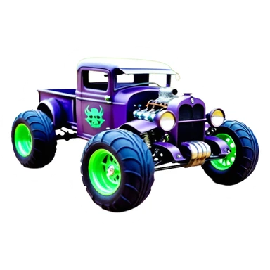 1:10 off-road pot-smoking rusting Basher style 1927 blackened tarnished hotrod rat rod streamlined anime vampire ghostly-glowing Dodge zombie infected extended-cab rc bulging monster pickup (extra wide low-profile pin tires chrome wheels with fenders) sticker