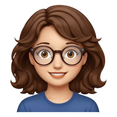 girl brown hair wavy. round glasses eye sticker